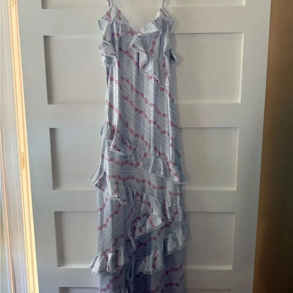 Rareraw Floral Ruffle Maxi Dress in Light Blue